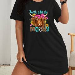 Women's Plus Size Cow & Leopard Print Loungewear Dress