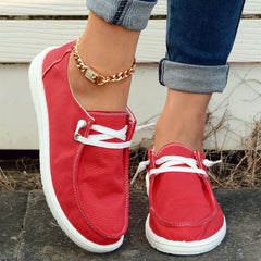 Women's Red Canvas Lace Up Casual Shoes Lightweight Flat Shoes