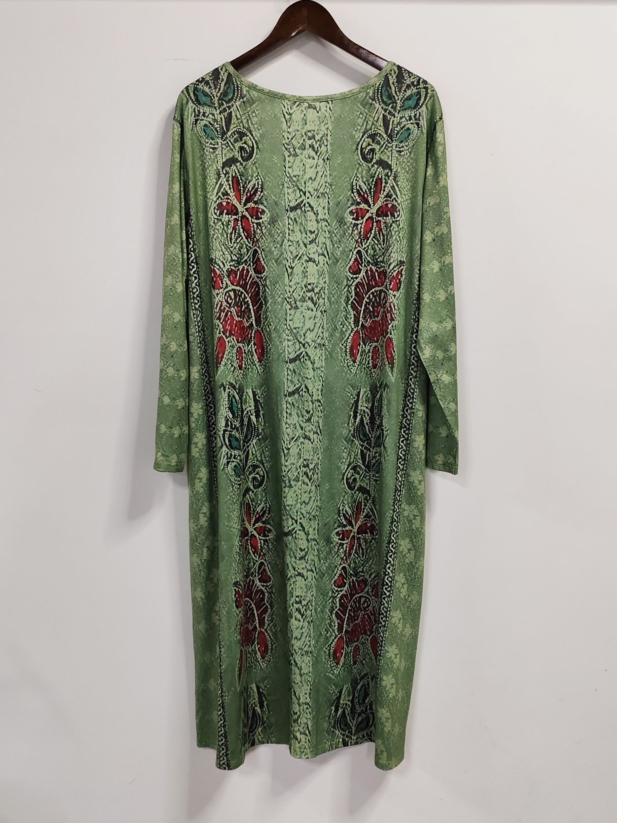 Floral Print Retro Dress Long Sleeve Notched Neck Dress With Pockets