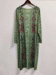 Floral Print Retro Dress Long Sleeve Notched Neck Dress With Pockets