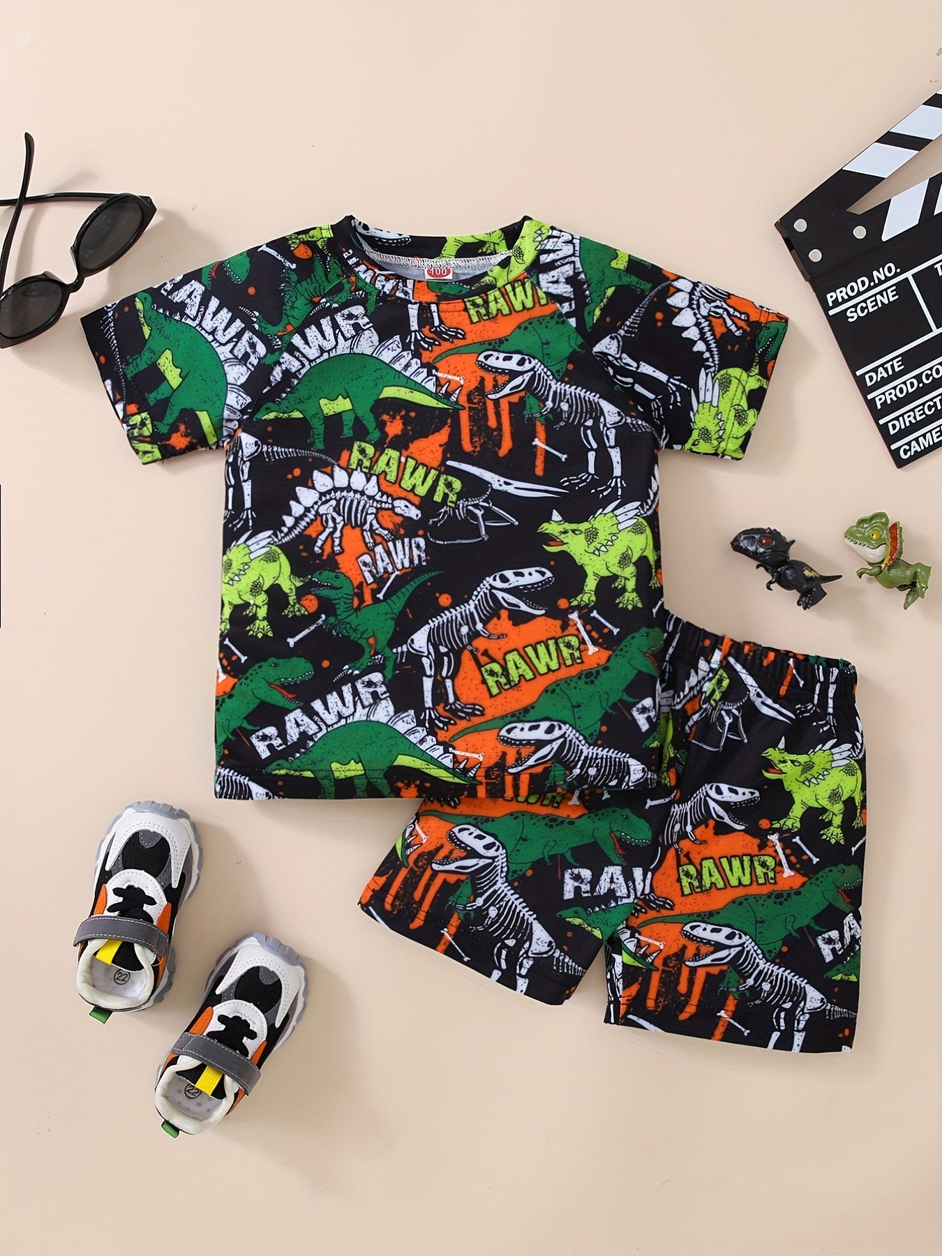 Boys Dinosaur Print Quick Dry Swimming Suit & Shorts Set