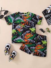 Boys Dinosaur Print Quick Dry Swimming Suit & Shorts Set