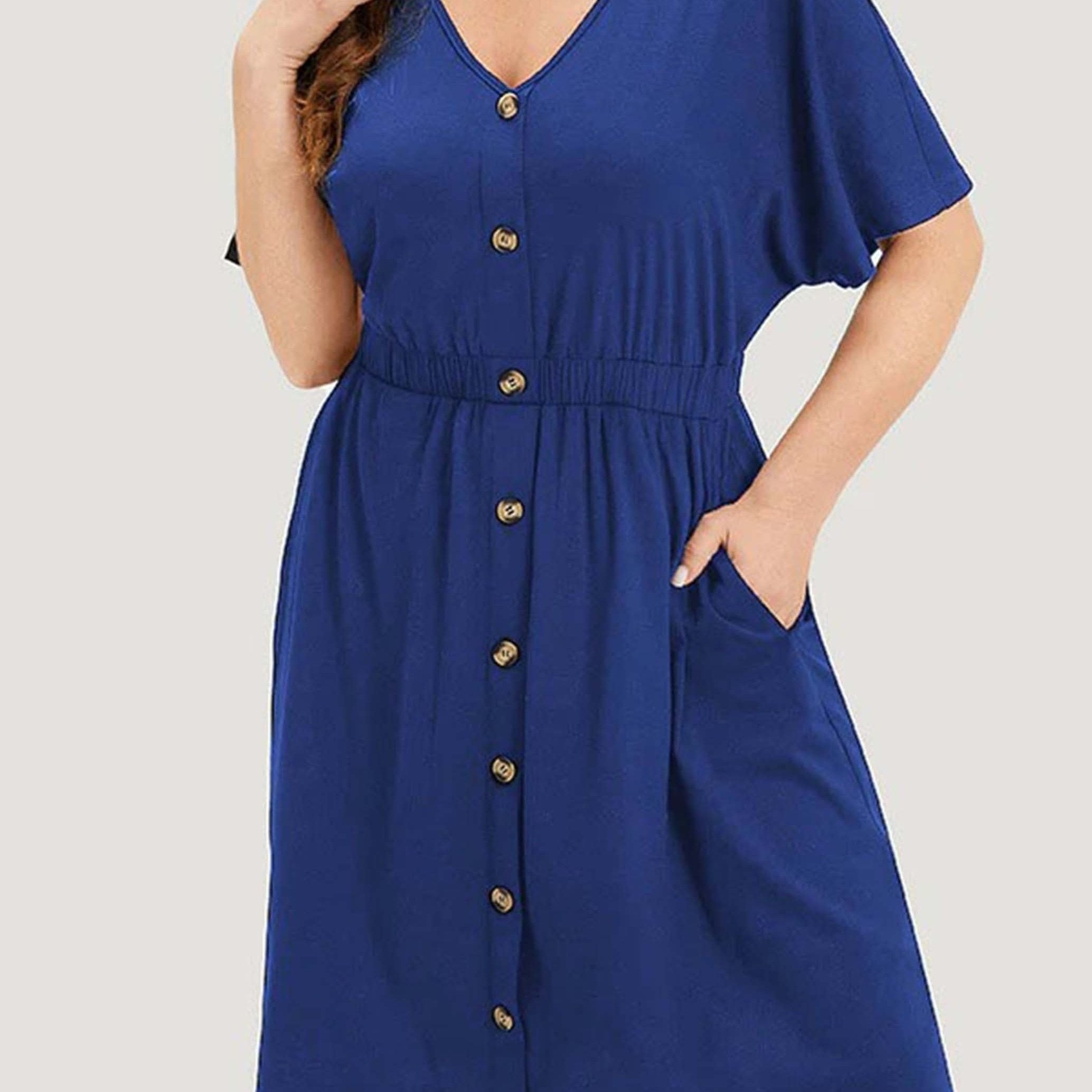 Casual Lounge Dress Women's Plus Button Decor Ruffle Sleeve
