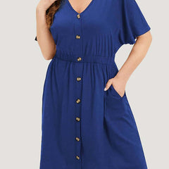 Casual Lounge Dress Women's Plus Button Decor Ruffle Sleeve