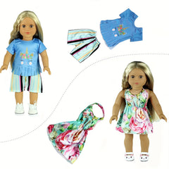 18 Inch Doll Clothes and Accessories Set - 10 Outfits and Glasses