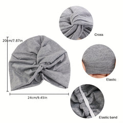 Cross Knot Pleated Turban Cap Solid Bonnet Head Wrap Head Scarf