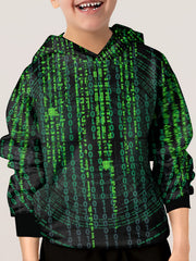 Green Letter Print Hoodie For Kids Casual Pullover Hooded Long Sleeve