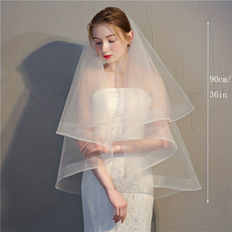 Short Bridal Wedding Veil with Lace Edge and Comb