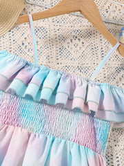 Toddlr Grls Ruffle Trim Cold Shldr Tie Dye Princess Dress