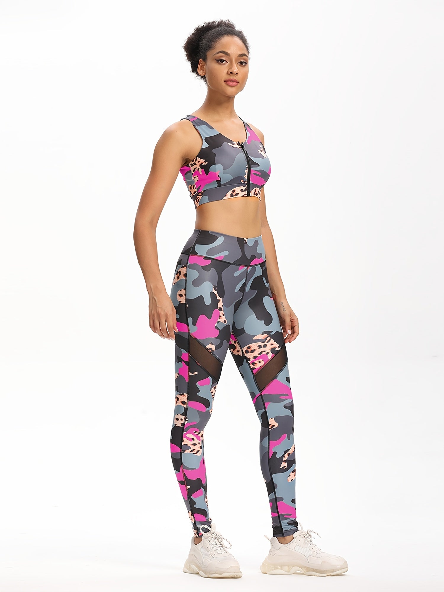 Camo High Waist Yoga Leggings Mesh Sports Fitness Leggings