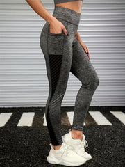 Mesh Splicing Yoga Pants With Pocket Slim Sports Leggings