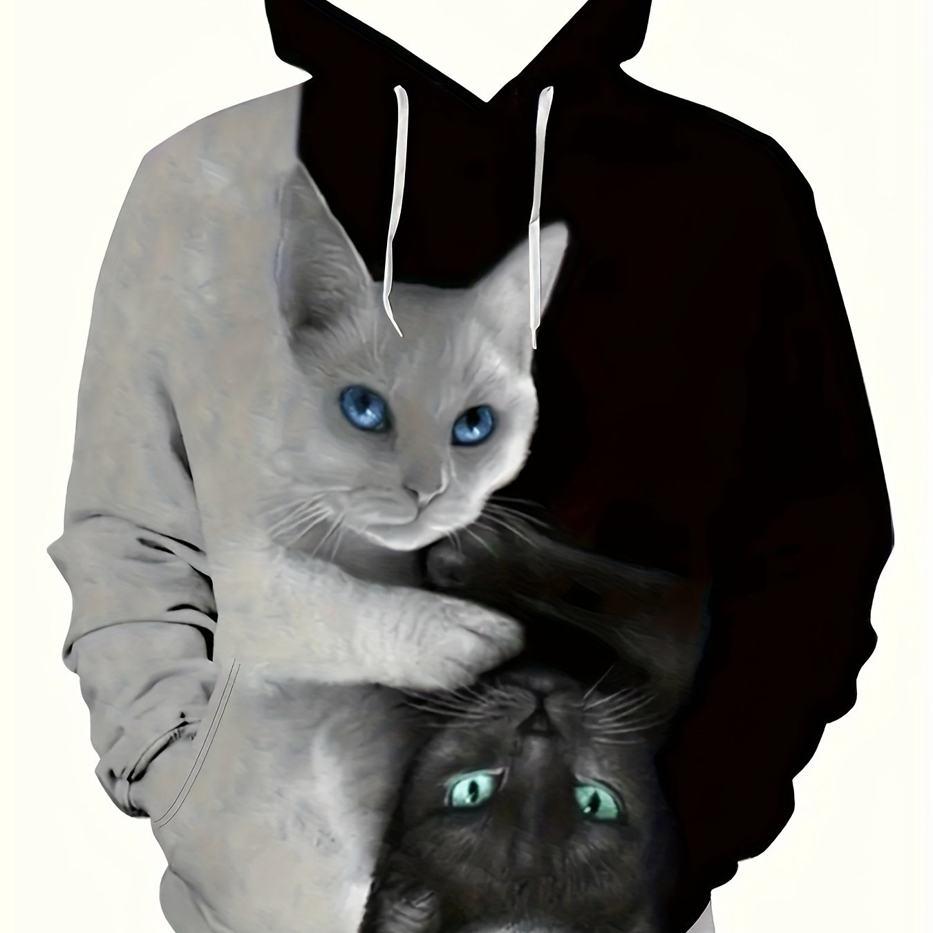 Men's Cat Print Hoodie Pullover Sweatshirt with Kangaroo Pocket