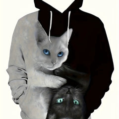 Men's Cat Print Hoodie Pullover Sweatshirt with Kangaroo Pocket