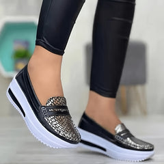 Women's Platform Slip-on Loafers Round Toe Soft Sole Shoes