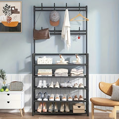 3-Tier Shoe Storage Rack with Clothes Shelf