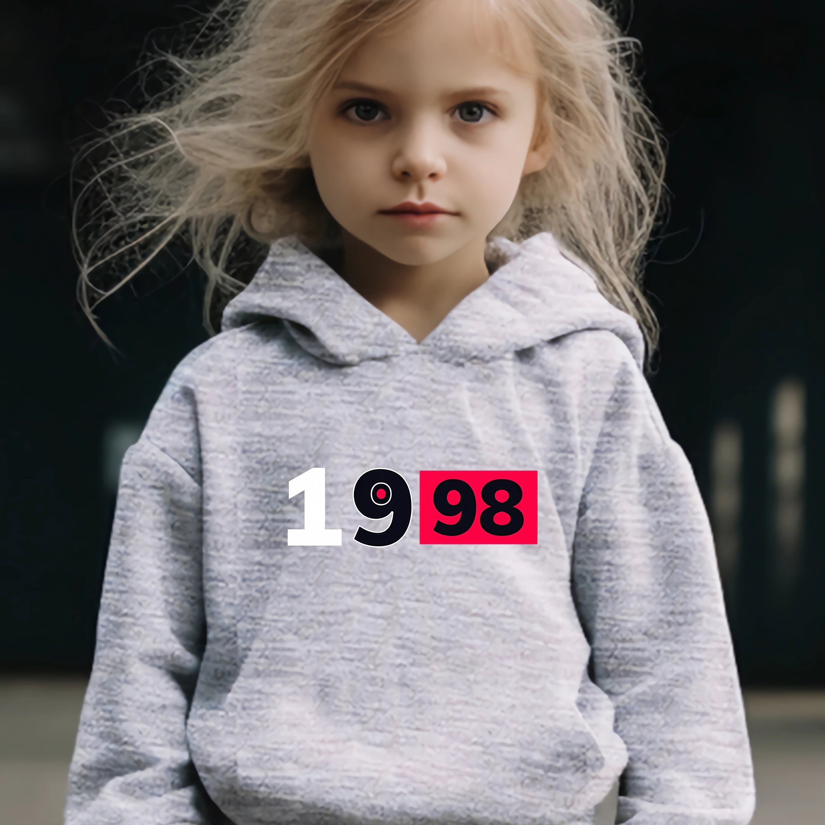 Girls 1998 Print Hoodie and Jogger Pants Set, Sports Outfits