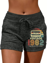 Vintage Print Drawstring Shorts Women's Clothing