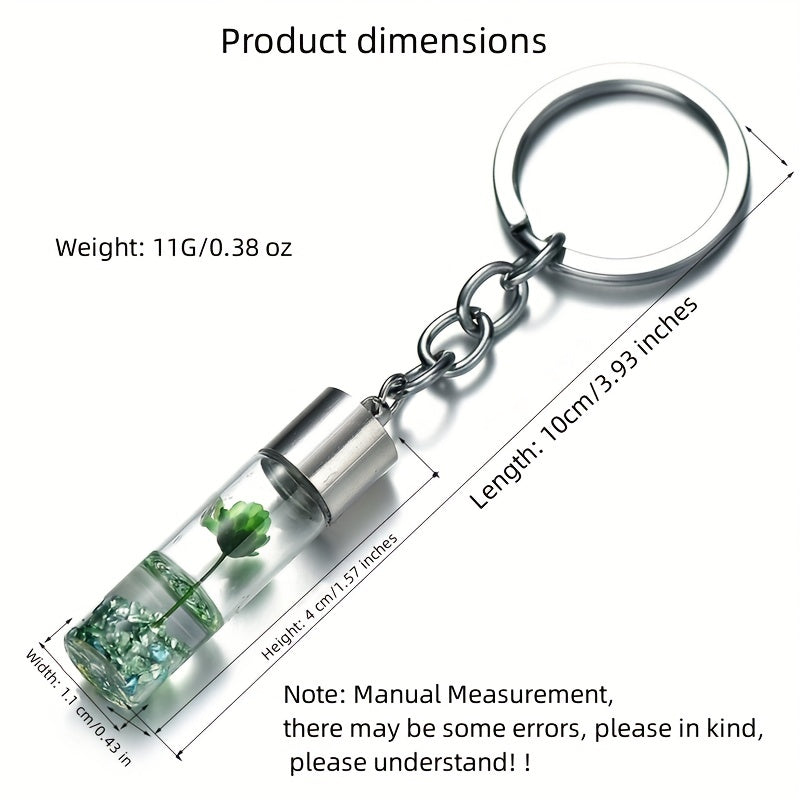Plant Dried Flower Keychain Glass Bottle Backpack Car Pendant