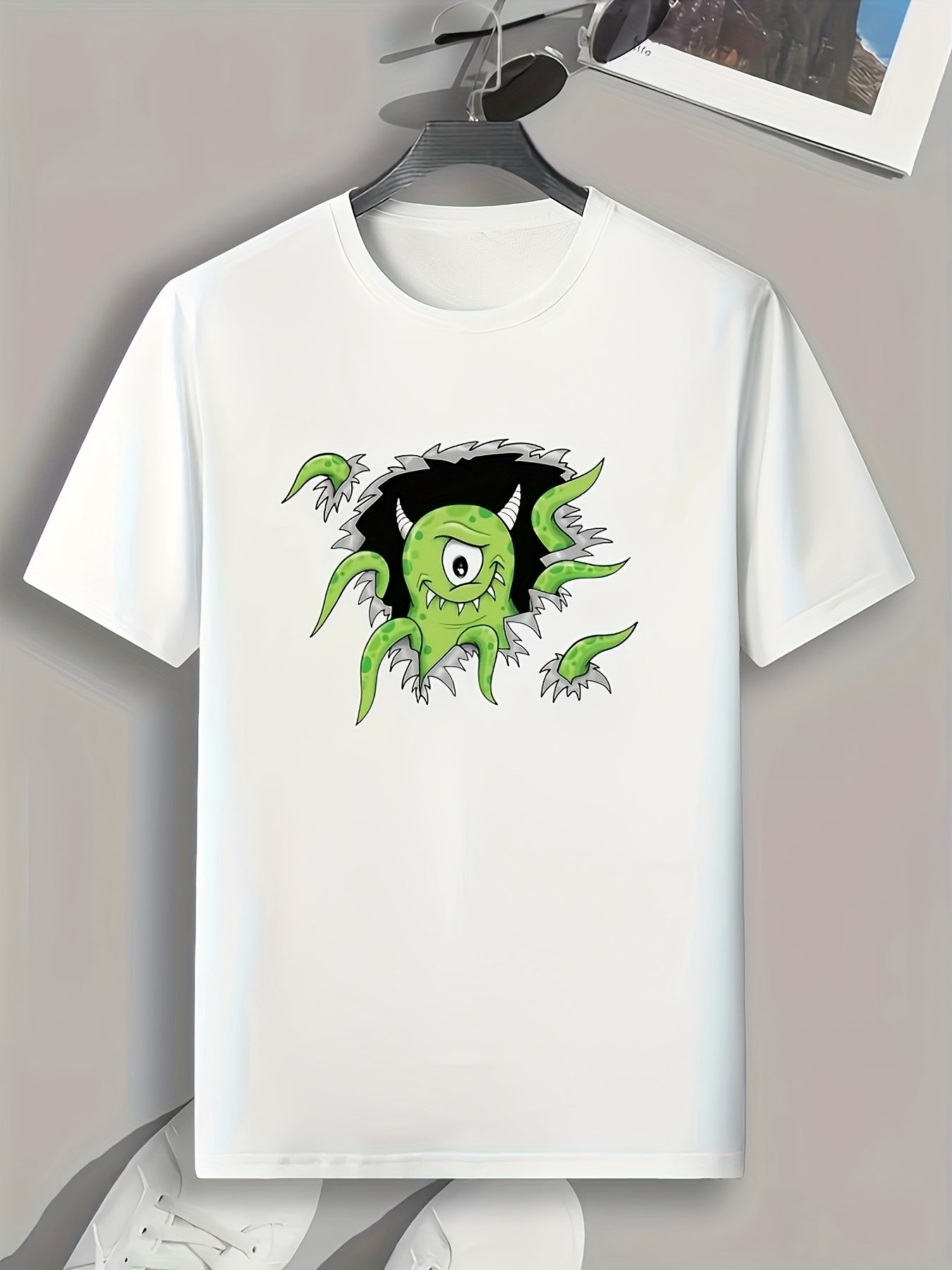 Monster Pattern Print Men's Comfy Sports T-shirt Graphic Tee