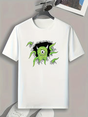 Monster Pattern Print Men's Comfy Sports T-shirt Graphic Tee