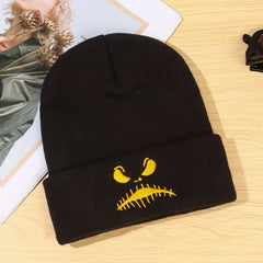 Y2K Demon Embroidery Knit Hat Hip Hop Skull Cap Warm Knit Beanies