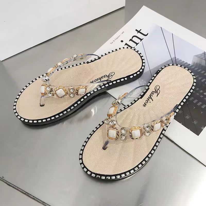 Rhinestone Slippers Open Toe Soft Sole Flip Flops