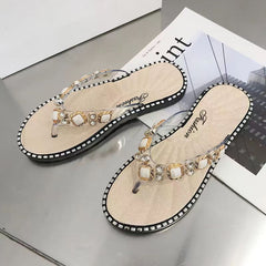 Rhinestone Slippers Open Toe Soft Sole Flip Flops