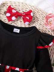 Toddler Girl's Polka Dot Print Dress & Headwear Set