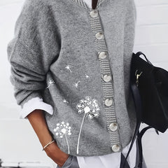 Dandelion Pattern Button Up Cardigan Long Sleeve Sweater