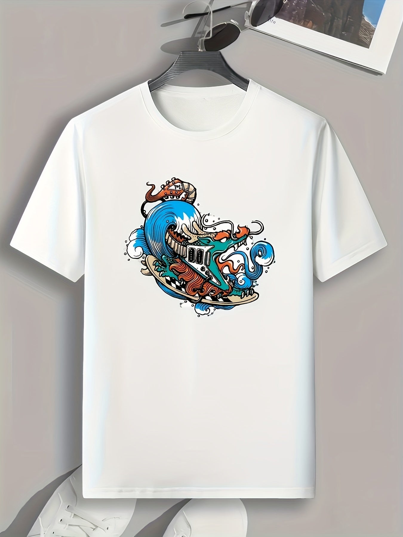 Rock Style Wave Print Men's Sports T-shirt