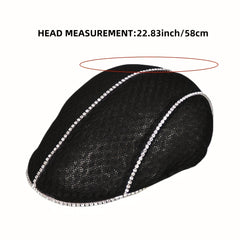Rhinestone Decor Lace Beret Flat Hat Hollow Out Lightweight Cap For Women