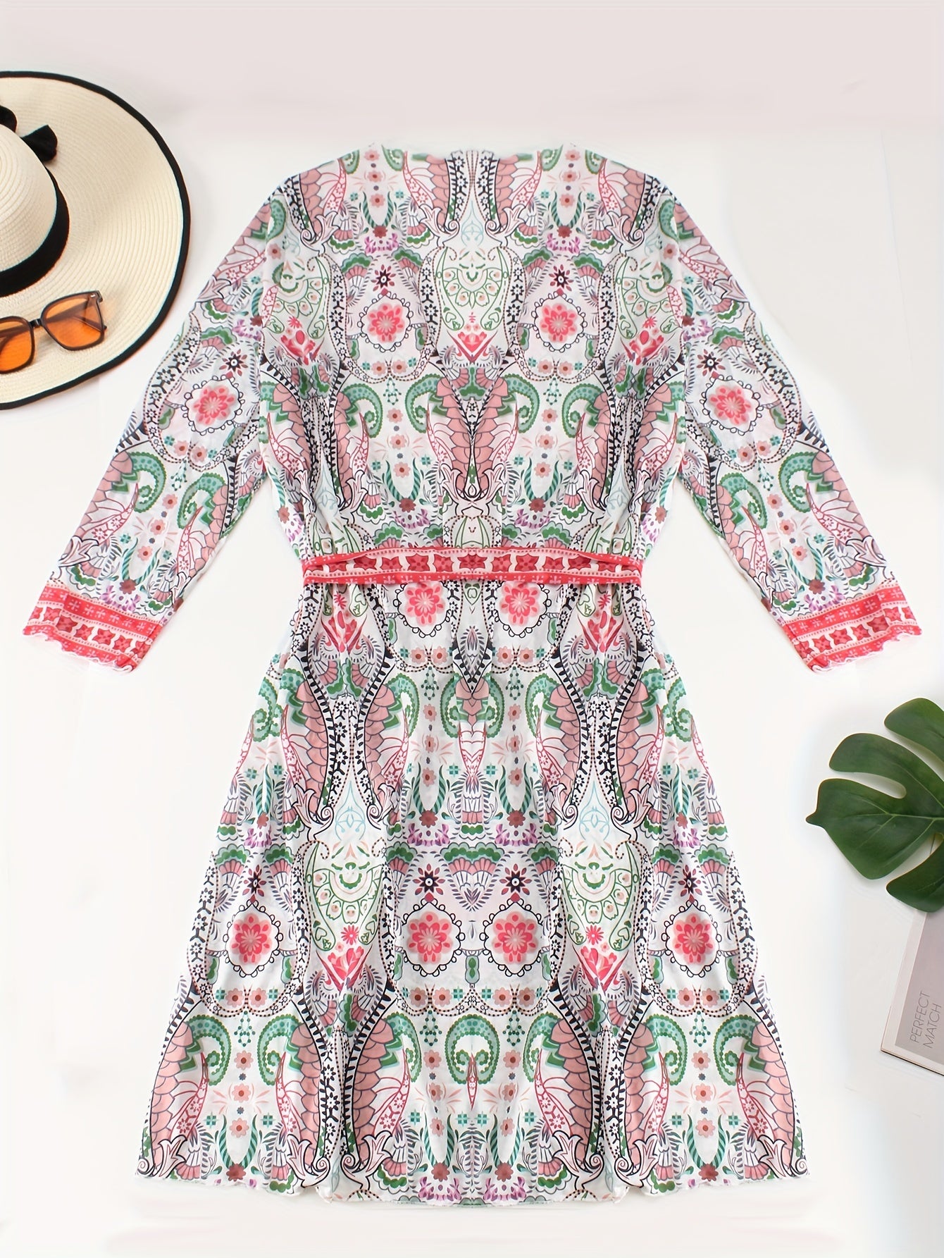 Women's Plus Paisley Print Long Sleeve Boho Cover Up