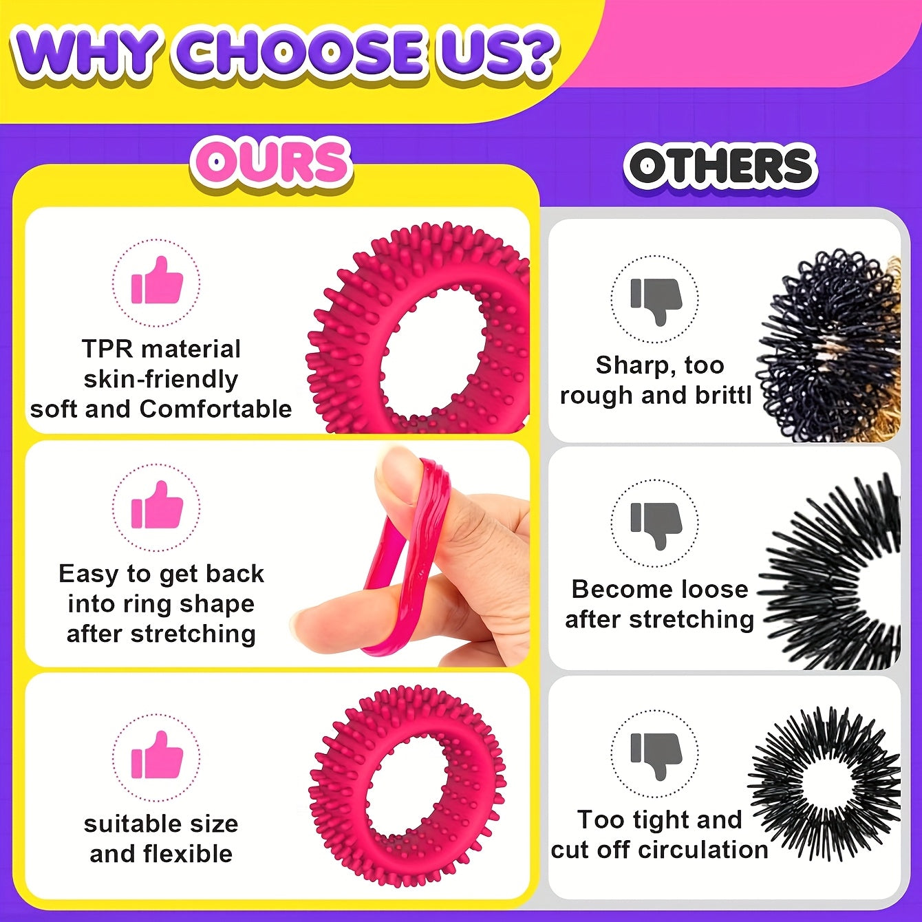 Set of 12 Silicone Fidget Rings for Children Sensory Toys