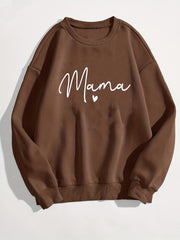 Mama Letter Print Pullover Sweatshirt for Fall & Winter Women's Clothing