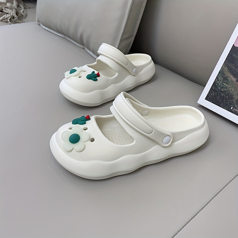 Women's Flower Decor Clogs Slip On Non slip Soft Sole Slides