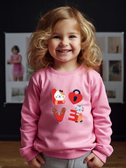 Cats And LOVE Letter Print Girls Pullover Sweatshirt