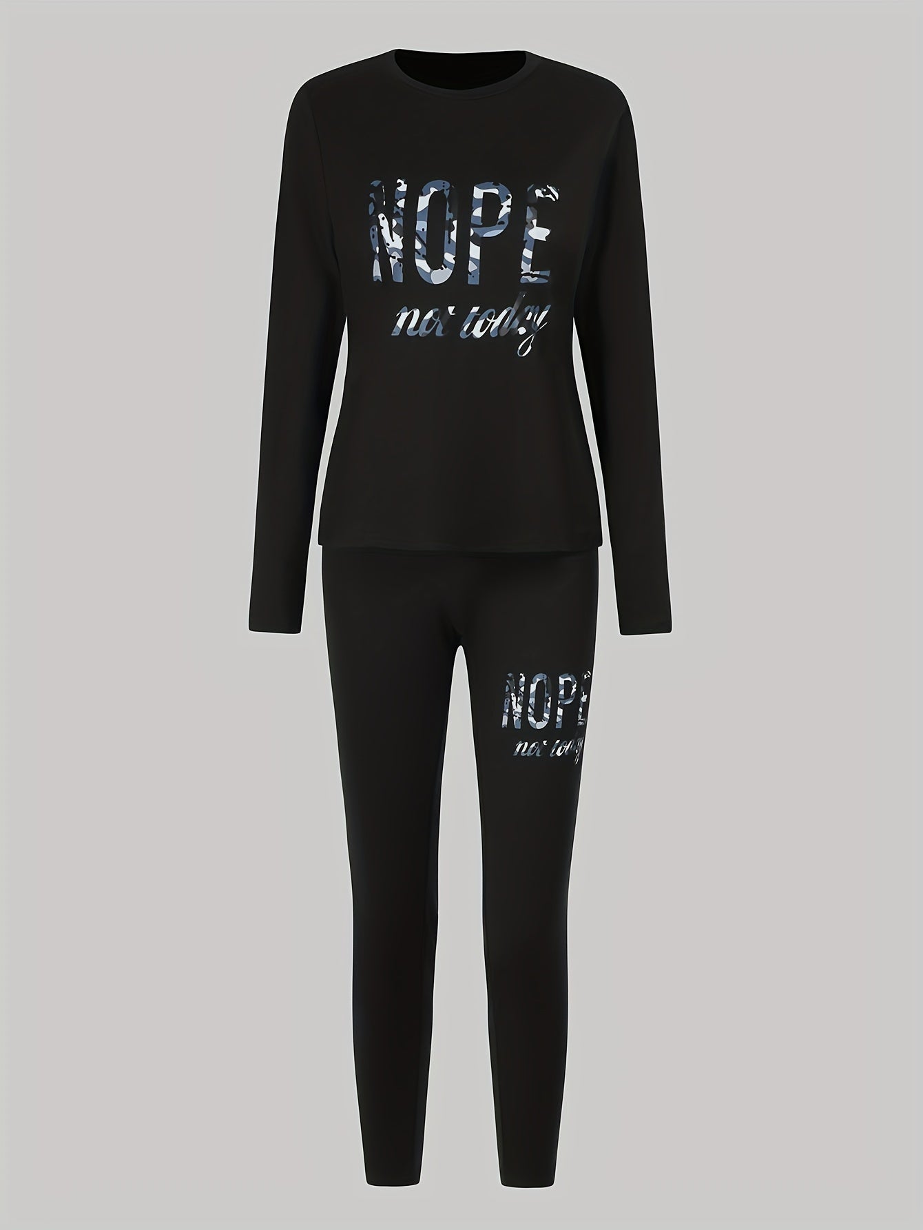 Camo Slogan Print Top & Leggings Set