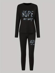 Camo Slogan Print Top & Leggings Set