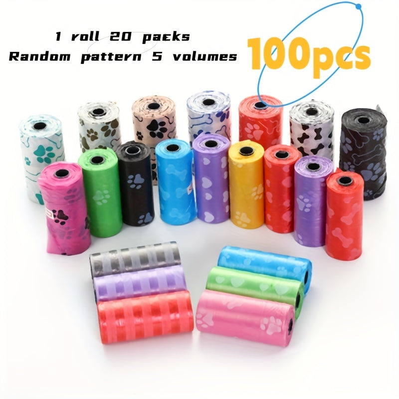 100/200 Paw Print Dog Poop Bags Cat Trash Can Bags Leak Proof Dog Waste Bags