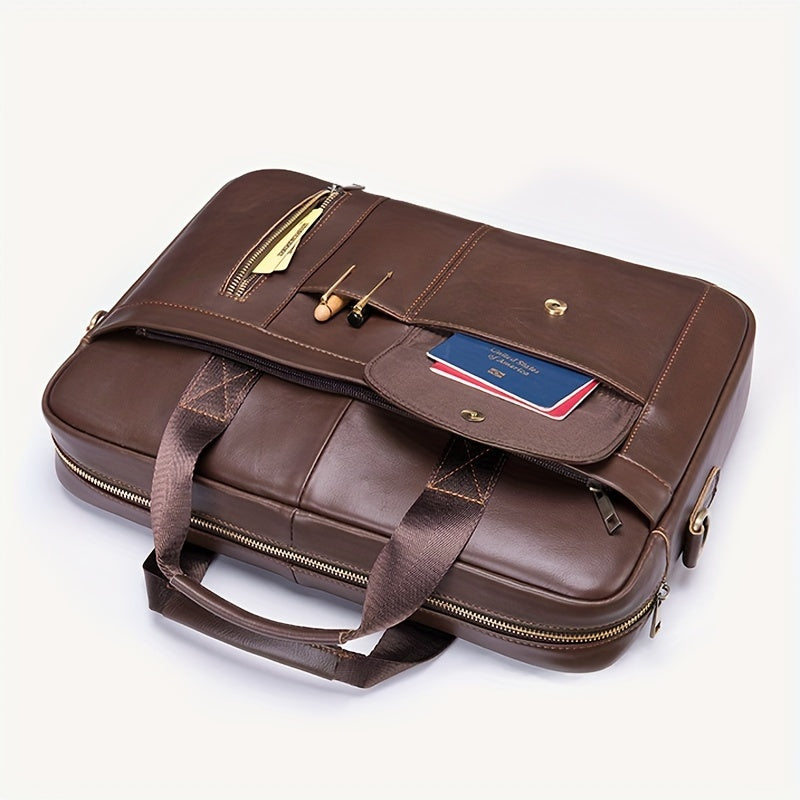 Men's Leather Briefcase Shoulder Bag Classic Large Capacity Crossbody Bags