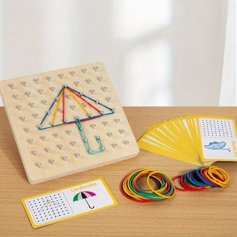Wooden Geometric Peg Board Set Educational Puzzle Toy for Kids 3-6 Years