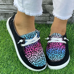 Leopard Pattern Flat Shoes Women's Casual Lightweight Soft Walking Shoes
