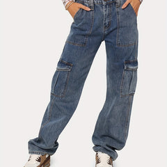 Y2K Denim Cargo Pants Loose Fit Vintage Style