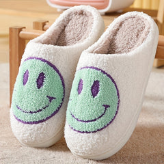 Women's Smile Face Pattern Slippers Plush Lined Shoes Warm Indoor Slippers