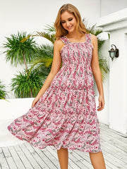 Floral Print Shirred Tank Dress for Spring & Summer