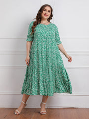 Floral Print Plus Size Maxi Dress Round Neck Long Dress