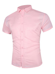 Pink Business Shirt Men's Short Sleeve Button Down Formal Shirt