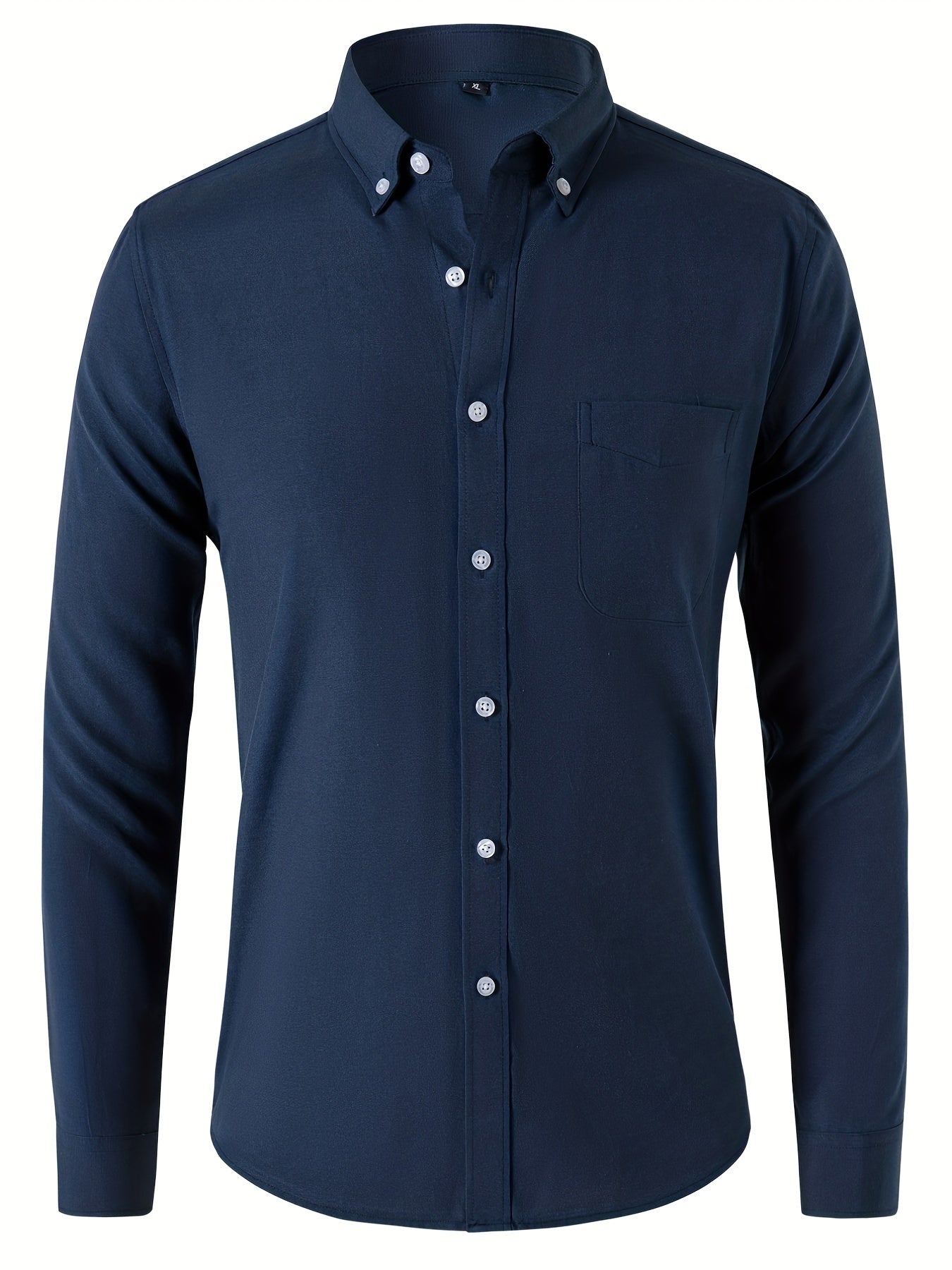 Solid Men's Casual Button Up Long Sleeve Shirt With Pocket