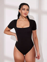 Square Neck Bodycon Seamless Short Sleeve Yoga Bodysuit