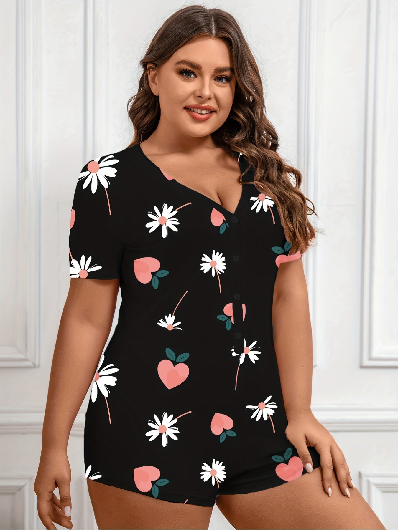 Daisy & Peach Print Button Up Romper